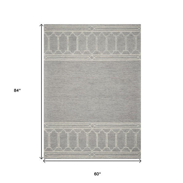 Homeroots 5' X 7' Grey Geometric Pattern Wool Indoor Area Rug  Wool 352551