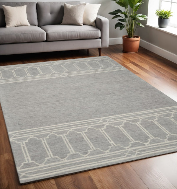 HomeRoots 8' Gray and Ivory Wool Geometric Hand-Tufted Area Rug - Modern Comfort for Living Spaces and More 5' X 7' 352551