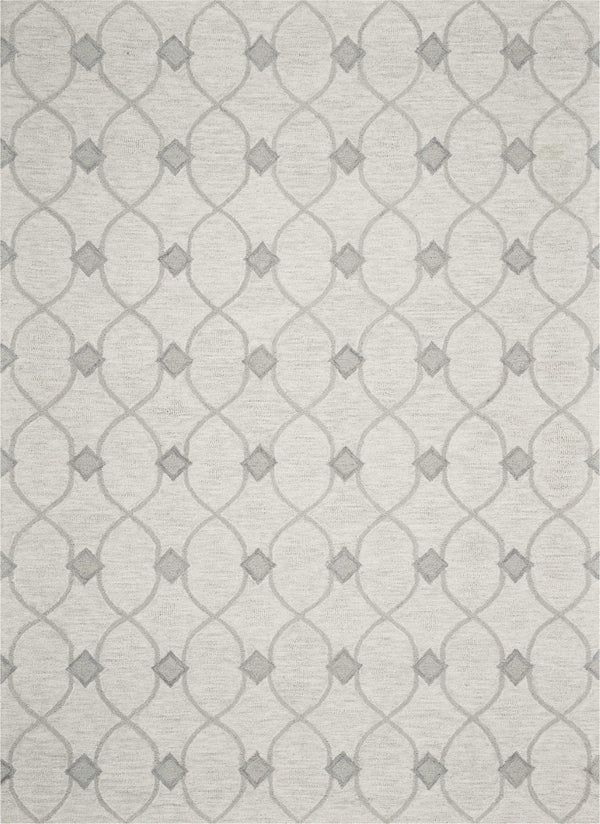 HomeRoots 8' Elegant Hand-Tufted Wool Area Rug in Ivory and Gray Ogee Pattern for Cozy Modern Spaces 5' X 7' 352552