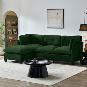 English Elm 96.5" L-shaped Chenille Sectional with Storage Ottoman Eucalyptus Frame Living Room Green W1097S00283