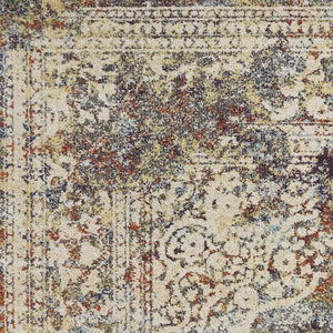 HomeRoots 5' Traditional Medallion Area Rug in Ivory, Blue & Orange - Elegant, Durable, Low-Maintenance Design 5' X 8' 352578