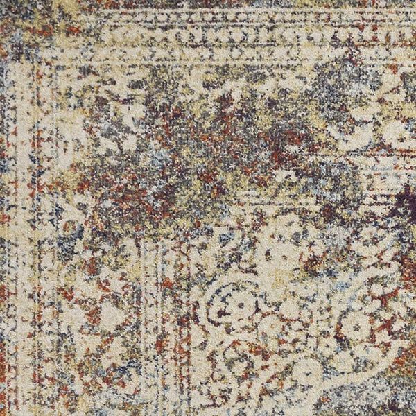 HomeRoots 5' Traditional Medallion Area Rug in Ivory, Blue & Orange - Elegant, Durable, Low-Maintenance Design 5' X 8' 352578