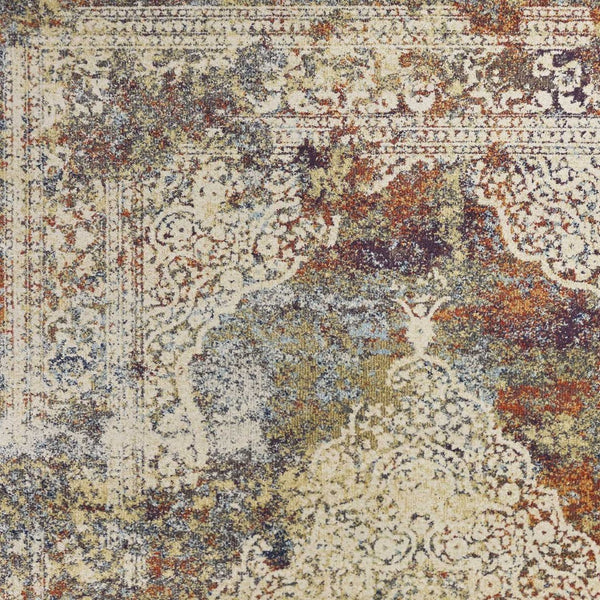 HomeRoots 5' Traditional Medallion Area Rug in Ivory, Blue & Orange - Elegant, Durable, Low-Maintenance Design 5' X 8' 352578