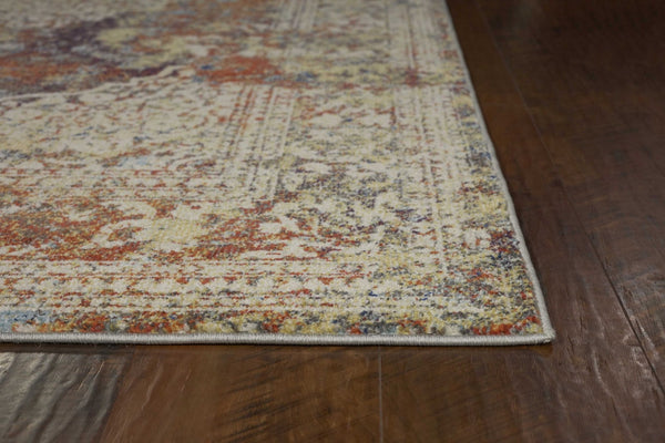 HomeRoots 5' Traditional Medallion Area Rug in Ivory, Blue & Orange - Elegant, Durable, Low-Maintenance Design 5' X 8' 352578