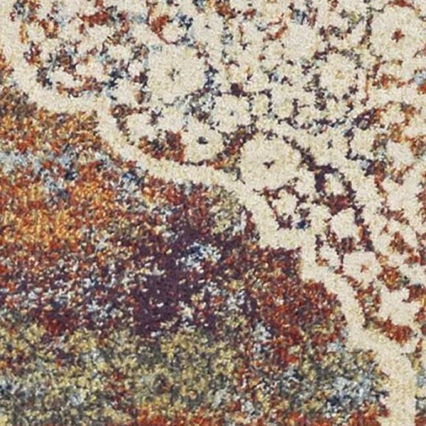 HomeRoots 5' Traditional Medallion Area Rug in Ivory, Blue & Orange - Elegant, Durable, Low-Maintenance Design 5' X 8' 352578