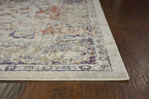 HomeRoots 5' Traditional Medallion Area Rug in Ivory with Blue and Orange Accents for Timeless Elegance 5' X 8' 352579
