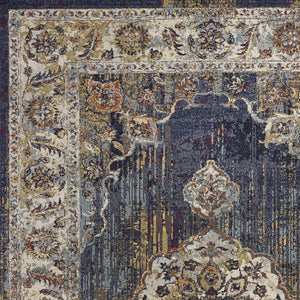 HomeRoots 5' Traditional Medallion Area Rug in Navy, Gold & Ivory – Elegant, Durable, and Timeless Design 5' X 8' 352580
