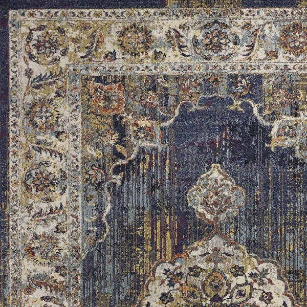 HomeRoots 5' Traditional Medallion Area Rug in Navy, Gold & Ivory – Elegant, Durable, and Timeless Design 5' X 8' 352580