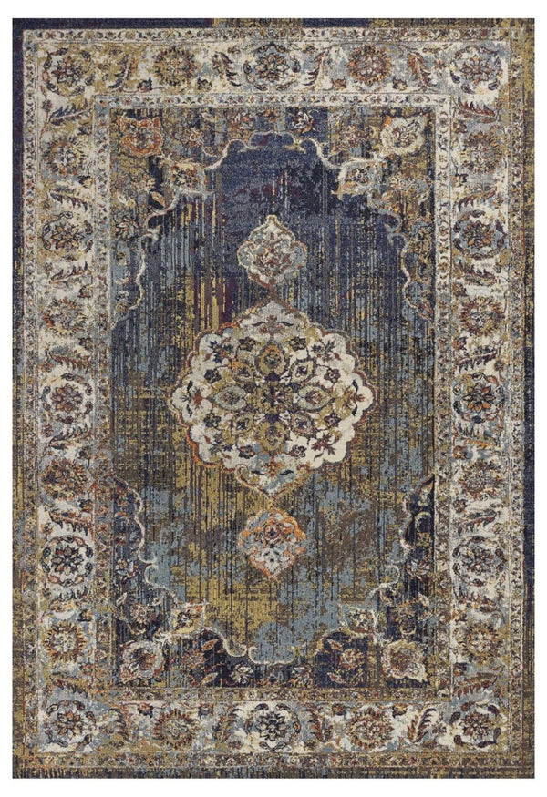 HomeRoots 5' Traditional Medallion Area Rug in Navy, Gold & Ivory – Elegant, Durable, and Timeless Design 5' X 8' 352580