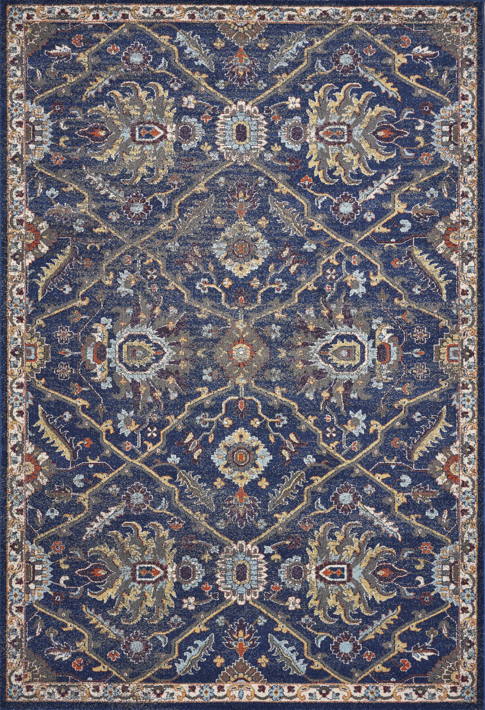 Homeroots 5' X 8' Navy Gold And Ivory Oriental Area Rug  Polypropylene 352583