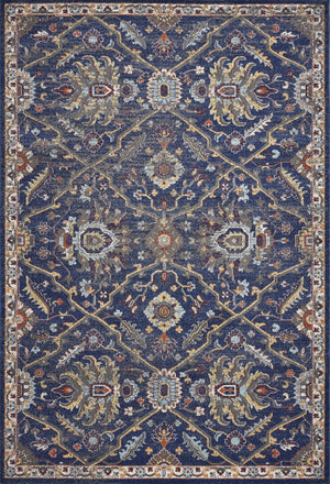 Homeroots 5' X 8' Navy Gold And Ivory Oriental Area Rug  Polypropylene 352583
