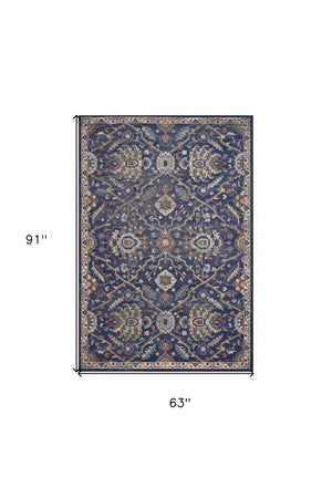 Homeroots 5' X 8' Navy Gold And Ivory Oriental Area Rug  Polypropylene 352583