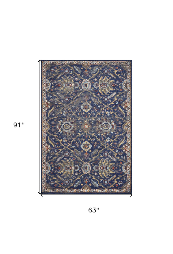Homeroots 5' X 8' Navy Gold And Ivory Oriental Area Rug  Polypropylene 352583