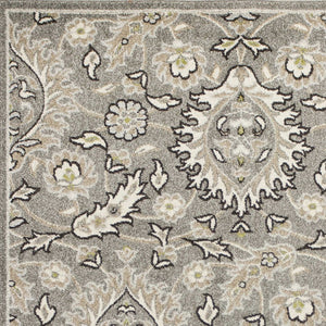 HomeRoots 7' Gray and Ivory Floral Medallion Area Rug - Timeless Elegance with UV Protection for Busy Homes 7' X 9' 352595