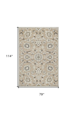 HomeRoots 7' Timeless Floral Beige Area Rug – Versatile Indoor/Outdoor Design for Elegant Spaces & Durability 7' x 10' 352597