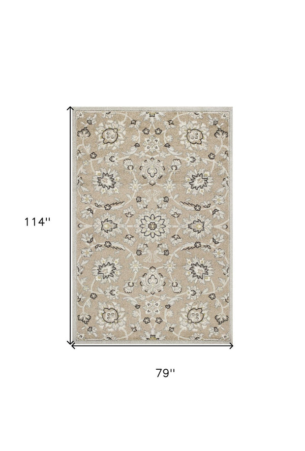 HomeRoots 7' Timeless Floral Beige Area Rug – Versatile Indoor/Outdoor Design for Elegant Spaces & Durability 7' x 10' 352597