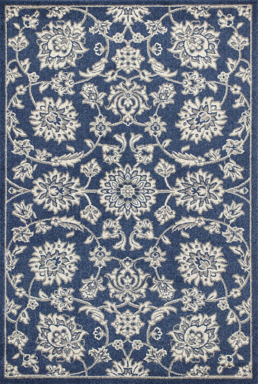 HomeRoots 7' Elegant Blue and Ivory Floral Medallion Area Rug - Durable, Stain-Resistant, Low-Maintenance Design 7' X 9' 352598
