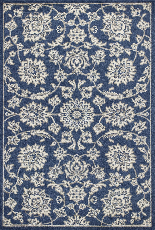 HomeRoots 7' Elegant Blue and Ivory Floral Medallion Area Rug - Durable, Stain-Resistant, Low-Maintenance Design 7' X 9' 352598