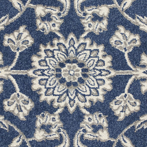 HomeRoots 7' Elegant Blue and Ivory Floral Medallion Area Rug - Durable, Stain-Resistant, Low-Maintenance Design 7' X 9' 352598