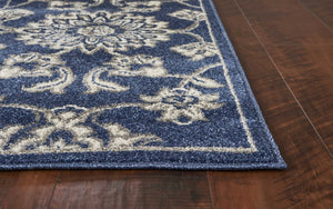 HomeRoots 7' Elegant Blue and Ivory Floral Medallion Area Rug - Durable, Stain-Resistant, Low-Maintenance Design 7' X 9' 352598