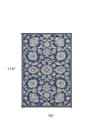 HomeRoots 7' Elegant Blue and Ivory Floral Medallion Area Rug - Durable, Stain-Resistant, Low-Maintenance Design 7' X 9' 352598