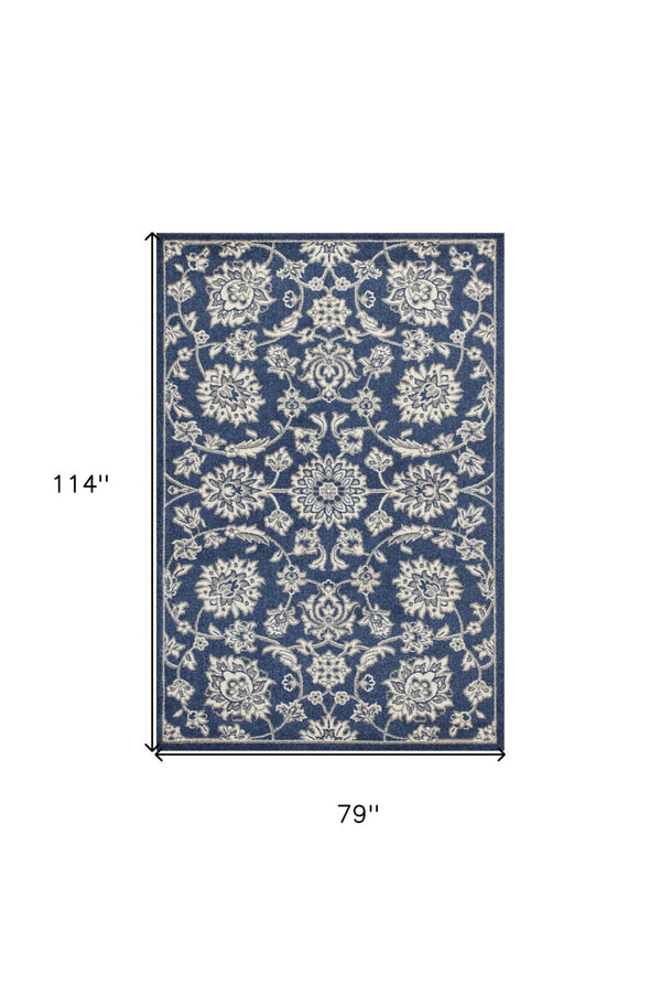 HomeRoots 7' Elegant Blue and Ivory Floral Medallion Area Rug - Durable, Stain-Resistant, Low-Maintenance Design 7' X 9' 352598