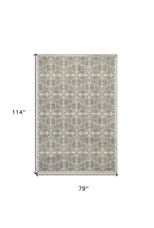 HomeRoots 7' Gray Moroccan Indoor Outdoor Area Rug - Stylish Quatrefoil Design for Versatile Spaces & Easy Care 7' x 10' 352599