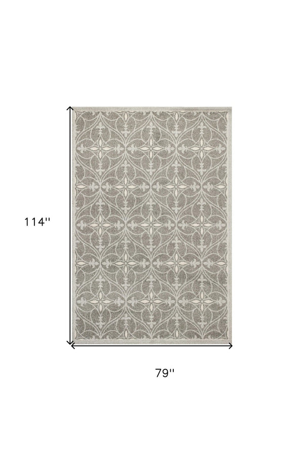 HomeRoots 7' Gray Moroccan Indoor Outdoor Area Rug - Stylish Quatrefoil Design for Versatile Spaces & Easy Care 7' x 10' 352599