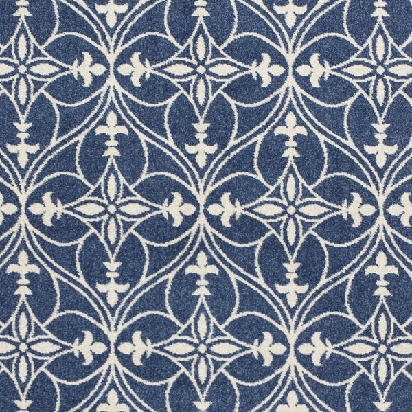 HomeRoots 7' Floral Medallion Area Rug in Blue and Ivory - Elegant, Durable Design for High-Traffic Spaces 7' X 9' 352600