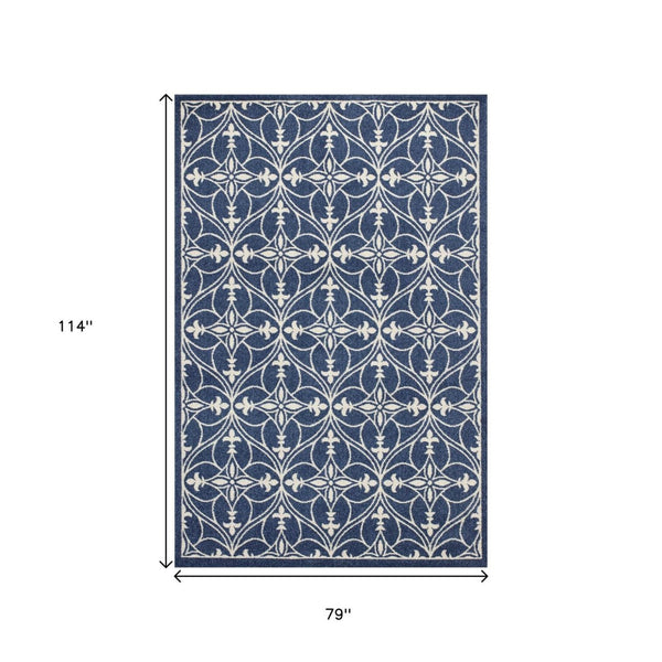 HomeRoots 7' Floral Medallion Area Rug in Blue and Ivory - Elegant, Durable Design for High-Traffic Spaces 7' X 9' 352600