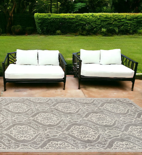 HomeRoots 7' Silver Moroccan-Inspired Area Rug for Indoor & Outdoor Living - Durable, Easy to Maintain, Stylish 7' x 10' 352601