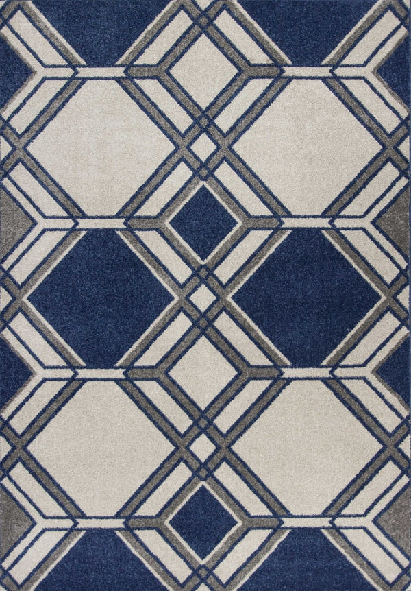 HomeRoots 7' Ivory and Blue Geometric Area Rug - Durable, Stylish, Indoor Outdoor Design for Modern Spaces 7' x 10' 352603
