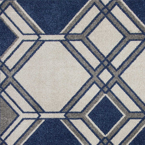 HomeRoots 7' Ivory and Blue Geometric Area Rug - Durable, Stylish, Indoor Outdoor Design for Modern Spaces 7' x 10' 352603