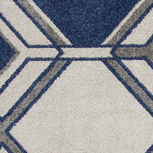 HomeRoots 7' Ivory and Blue Geometric Area Rug - Durable, Stylish, Indoor Outdoor Design for Modern Spaces 7' x 10' 352603