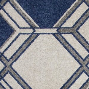 HomeRoots 7' Ivory and Blue Geometric Area Rug - Durable, Stylish, Indoor Outdoor Design for Modern Spaces 7' x 10' 352603