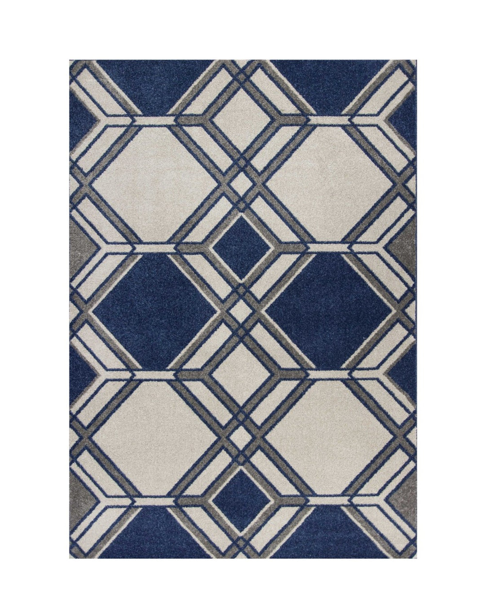 HomeRoots 7' Ivory and Blue Geometric Area Rug - Durable, Stylish, Indoor Outdoor Design for Modern Spaces 7' x 10' 352603