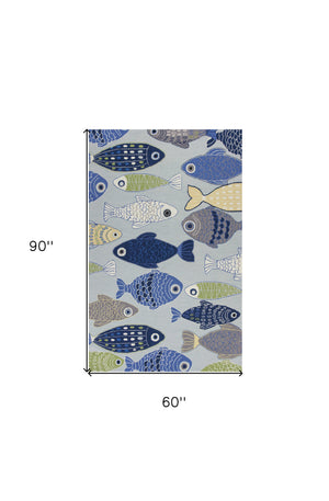 Homeroots 5' X 7' Light Blue School Of Fish Indoor Area Rug  Polyester 352605