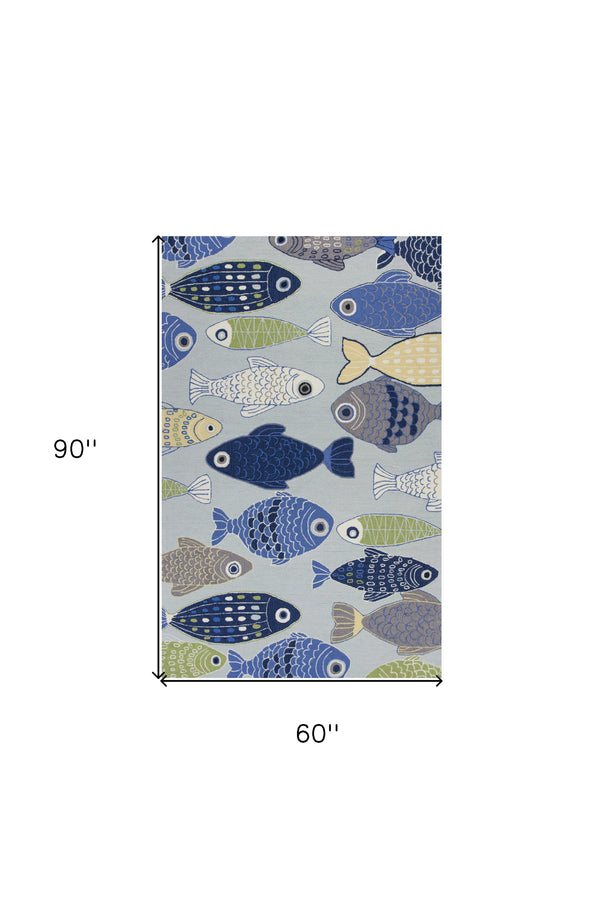Homeroots 5' X 7' Light Blue School Of Fish Indoor Area Rug  Polyester 352605