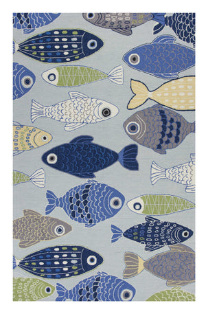 Homeroots 5' X 7' Light Blue School Of Fish Indoor Area Rug  Polyester 352605