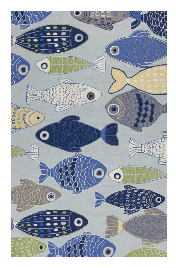 Homeroots 5' X 7' Light Blue School Of Fish Indoor Area Rug  Polyester 352605