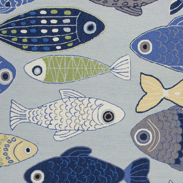 Homeroots 5' X 7' Light Blue School Of Fish Indoor Area Rug  Polyester 352605