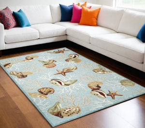 Homeroots 5' X 7' Blue Corals And Shells Indoor Area Rug  Polyester 352607
