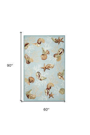 Homeroots 5' X 7' Blue Corals And Shells Indoor Area Rug  Polyester 352607