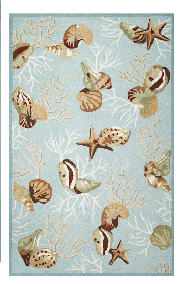 Homeroots 5' X 7' Blue Corals And Shells Indoor Area Rug  Polyester 352607