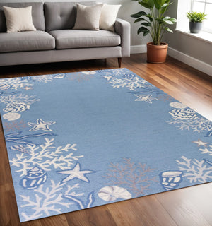 HomeRoots 5' Hand-Tufted Area Rug Featuring Coastal Blue-Gray Fish and Coral Motif for Modern Interiors 5' X 8' 352608