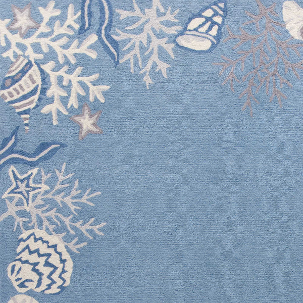 Homeroots 5' X 8' Sea Blue Hand Hooked Bordered Coral Reef Indoor Area Rug  Polyester 352608