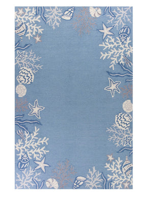 HomeRoots 5' Hand-Tufted Area Rug Featuring Coastal Blue-Gray Fish and Coral Motif for Modern Interiors 5' X 8' 352608