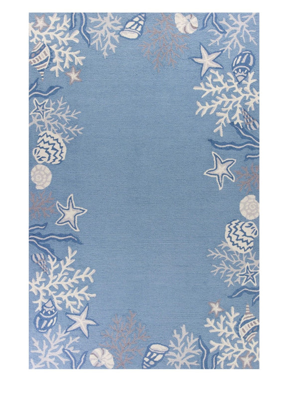 HomeRoots 5' Hand-Tufted Area Rug Featuring Coastal Blue-Gray Fish and Coral Motif for Modern Interiors 5' X 8' 352608