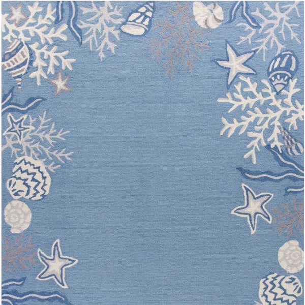 HomeRoots 5' Hand-Tufted Area Rug Featuring Coastal Blue-Gray Fish and Coral Motif for Modern Interiors 5' X 8' 352608