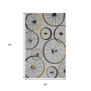 HomeRoots 5' Bold Modern Gray Black Yellow Abstract Geometric Hand-Hooked Area Rug for Stylish Spaces 5' X 8' 352611